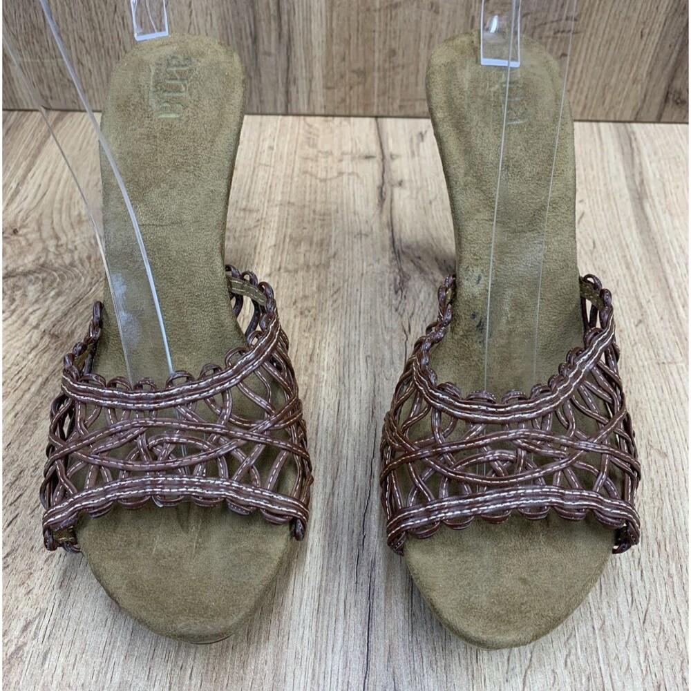 ana Slip On Summer High Heel Sandal Shoes 023-5462 Weave Open Toe Brown Size 9M - Picture 4 of 16